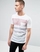 Only & Sons T-shirt With Raw Hem In Mixed Stripe And Pocket - White