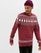Another Influence Holidays Fairisle Knitted Sweater - Red