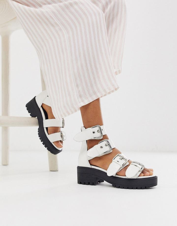 Asos Design Fixation Chunky Hardware Sandals In White Croc