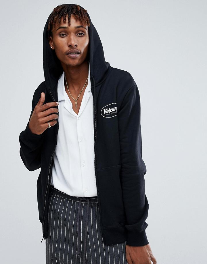 Volcom Zip Through Hoodie With Logo In Black - Black