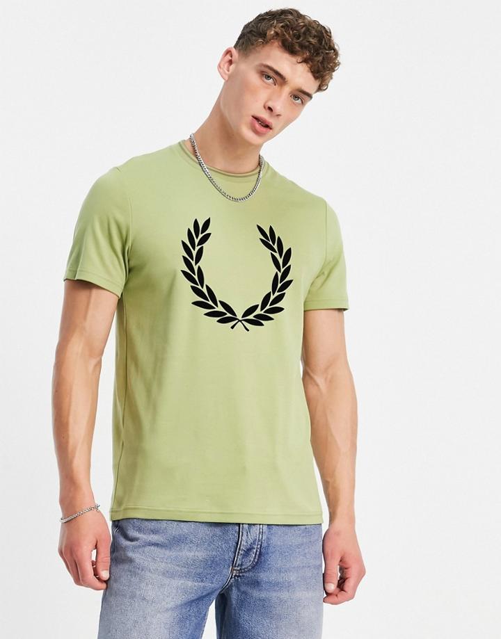 Fred Perry Flock Laurel Wreath T-shirt In Green