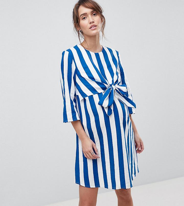 Asos Design Maternity Nursing Striped Mini Dress With Tie Detail - Multi