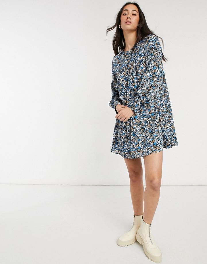 Vero Moda Smock Mini Dress In Blue Abstract Print-multi