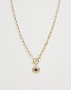 Asos Design Necklace With Semi-precious Stone Coin And Toggle In Gold Tone - Gold