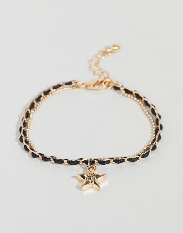 Asos Design Woven Chain Multirow Bracelet - Gold