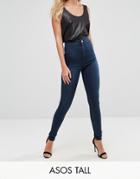 Asos Tall Rivington High Waisted Jegging In Paulie Dark Stone Wash - Blue