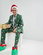 Oppo Suits Suit + Tie In Xmas Print - Green
