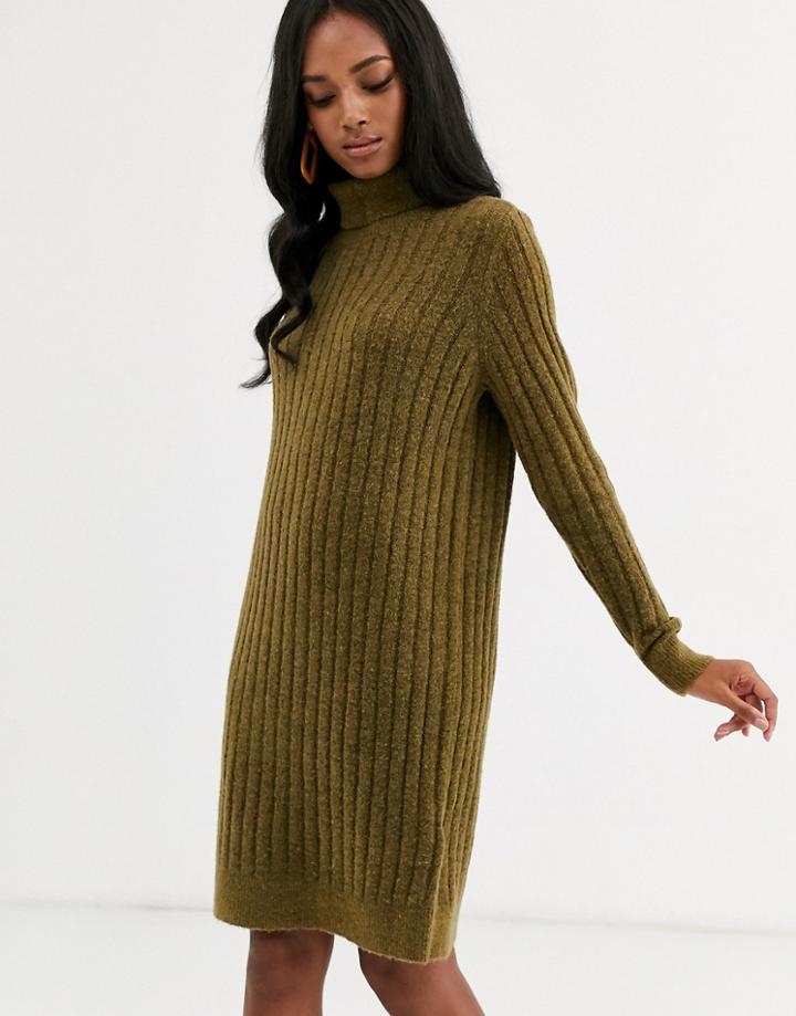Y.a.s Brushed Rib Roll Neck Midi Sweater Dress-cream