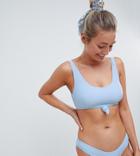 Peek & Beau Fuller Bust Knot Crop Bikini Top In Powder Blue Rib Dd - G Cup - Blue
