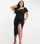 Missguided Plus Milkmaid Midaxi Dress With Split In Black