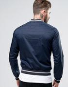 Armani Jeans Slim Bomber Jacket Tipped Embroidered Back In Navy - Navy