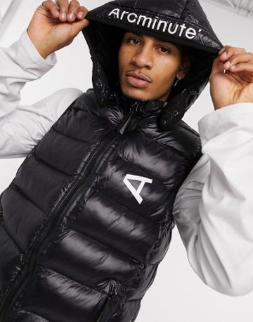 Arcminute Hood Print Tonal Puffer Jacket In Black