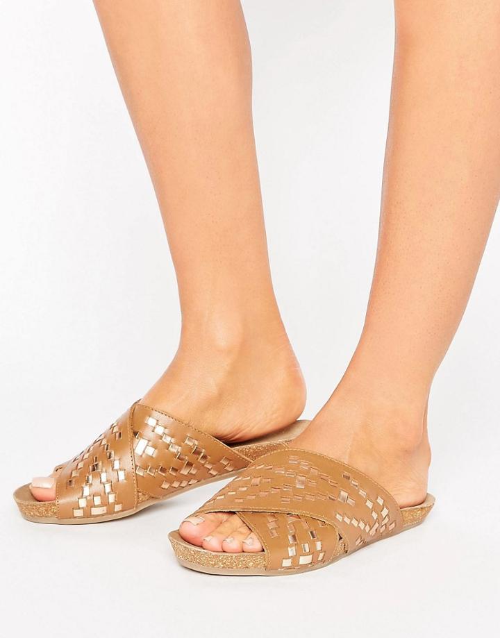Asos Fergo Woven Cross Strap Leather Sandals - Tan