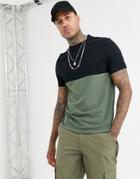 Asos Design Organic T-shirt With Contrast Yoke In Khaki