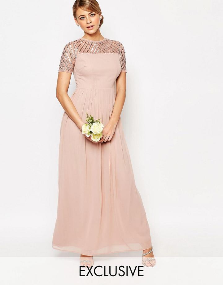 Maya Chiffon Maxi Dress With Embellishment - Pale Mauve