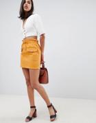 Asos Design Denim Paperbag Skirt In Mustard-yellow