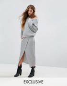 Rokoko Knitted Wrap Front Skirt Co-ord - Gray