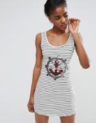 Pussycat London Anchor Tank Dress In Stripe - White