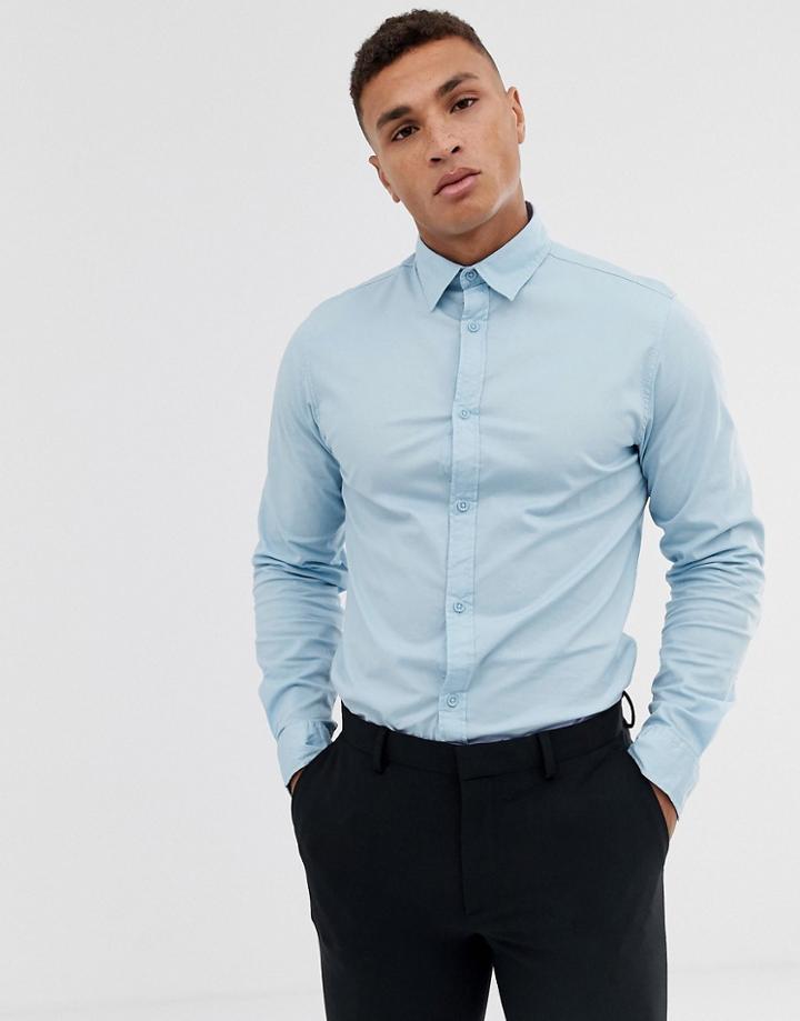 Jack & Jones Slim Stretch Poplin Shirt In Blue - Blue
