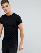 Asos Design T-shirt With Crew Neck And Roll Sleeve In Black - Black