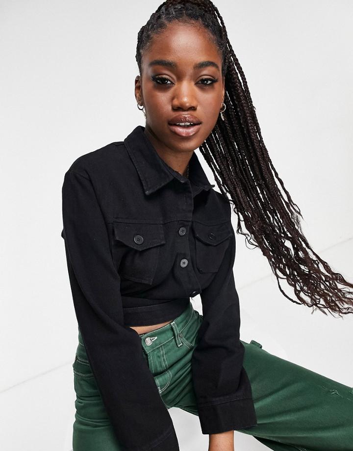 Lola May Strap Waist Button Through Shirt In Black