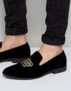 Asos Smart Loafers In Black Faux Suede With Crown Embroidery - Black