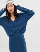 Monki V-neck Ribbed Sweater In Blue Two-piece