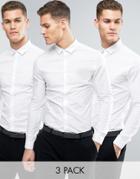 Asos Skinny Shirt 3 Pack In White Save - White
