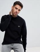 Fred Perry Textured Knitted Crew Neck Sweater In Navy - Black