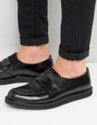 Asos Loafers In Black Leather With Faux Pony Hair Detail - Black