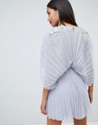 Asos Design Pleated Kimono Mini Dress With Cluster Embellished Shoulders - Blue