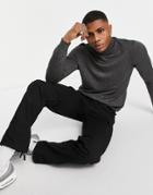 Pull & Bear Knit Roll Neck Sweater In Charcoal-gray
