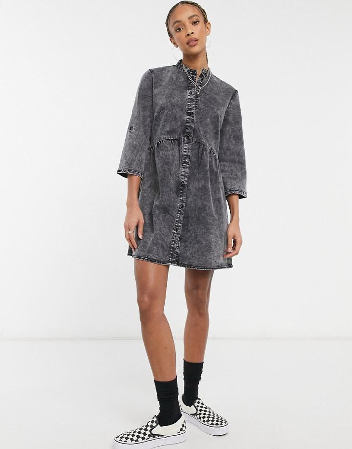 Only Denim Mini Shirt Dress In Gray-grey