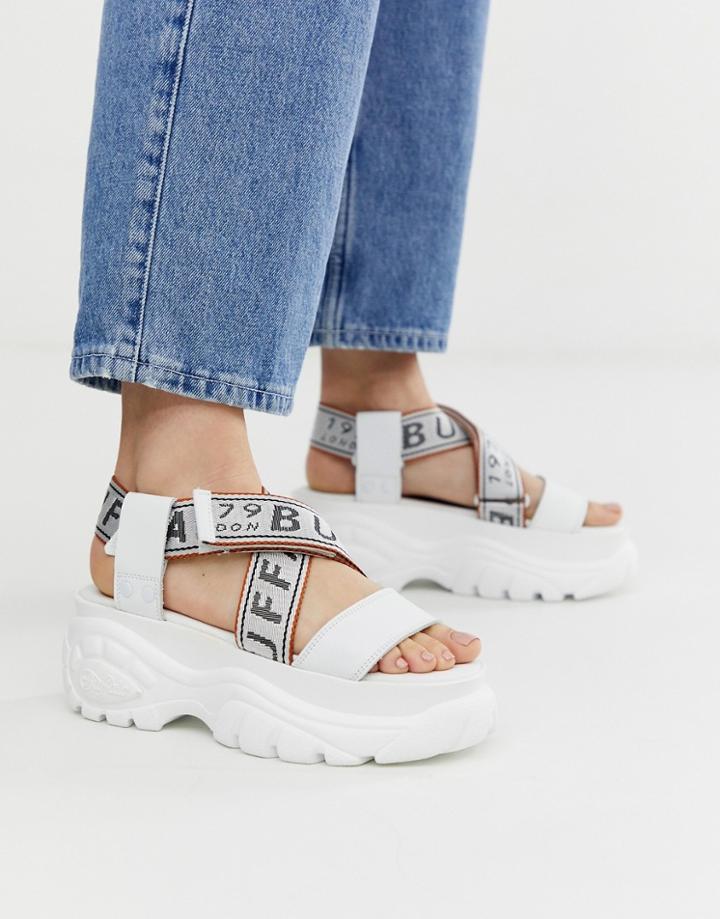 Buffalo London Bo Chunky Flatform Logo Sandals In White