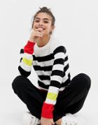 Brave Soul Tuscany Sweater With Contrast Stripes - Black