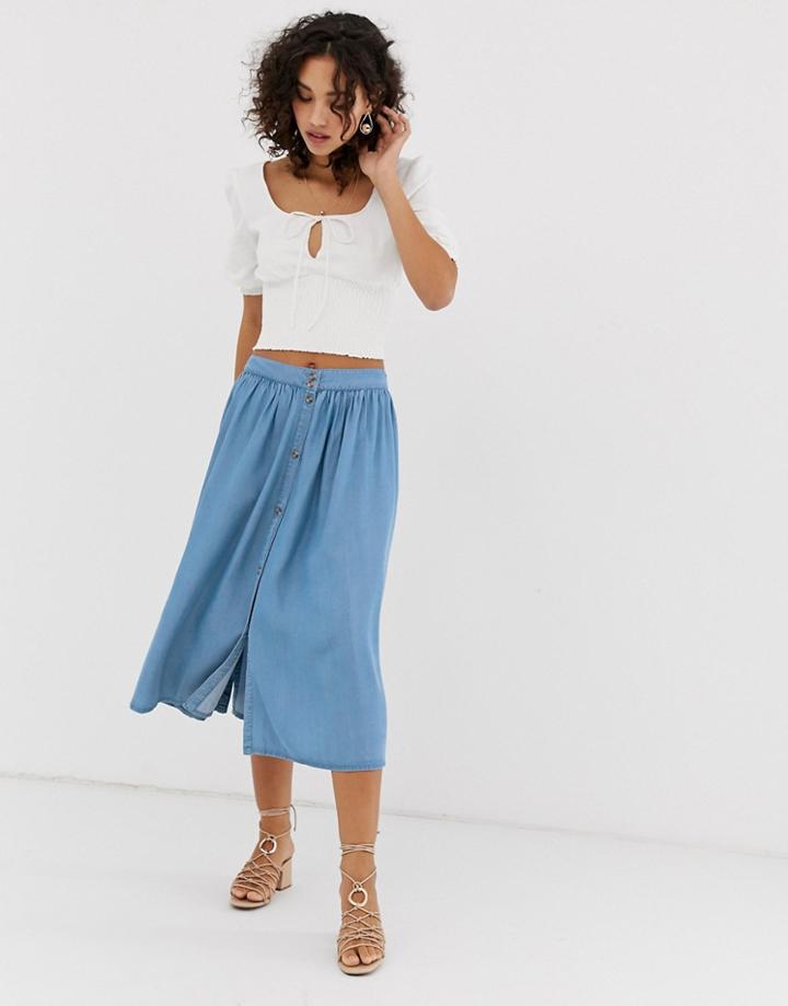 Vero Moda Button Front Midi Skirt-blue