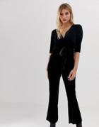 Parisian Velvet Jumpsuit With Belt-black