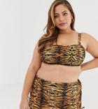 Wolf & Whistle Curve Exclusive Eco Bandeau Bikini Top In Tiger Print - Multi