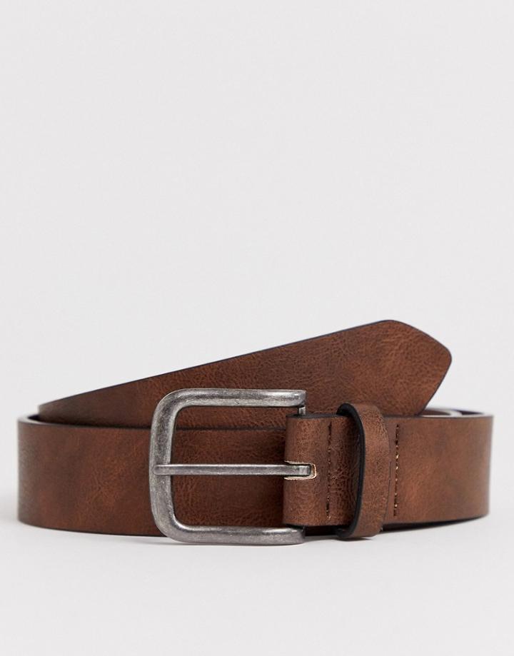 New Look Faux Leather Jeans Belt In Mid Brown - Brown