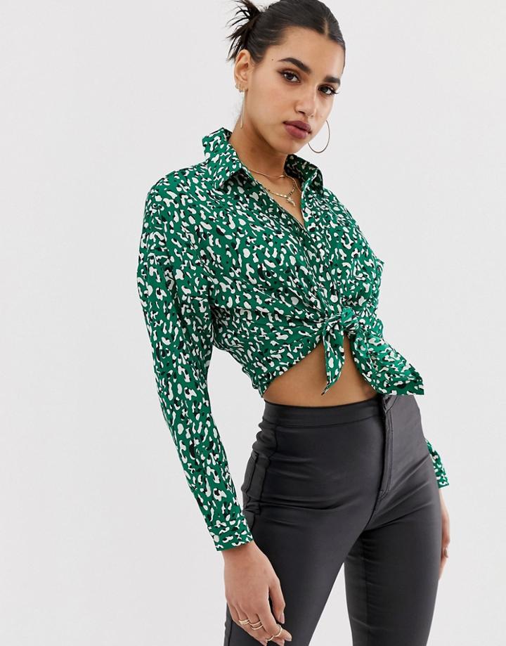 Boohoo Long Sleeve Shirt In Green Leopard - Green