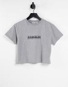 Napapijri Box Cropped T-shirt In Gray-grey