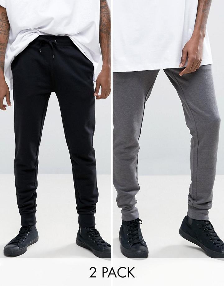 Asos 2 Pack Super Skinny Joggers Black/gray Save - Multi