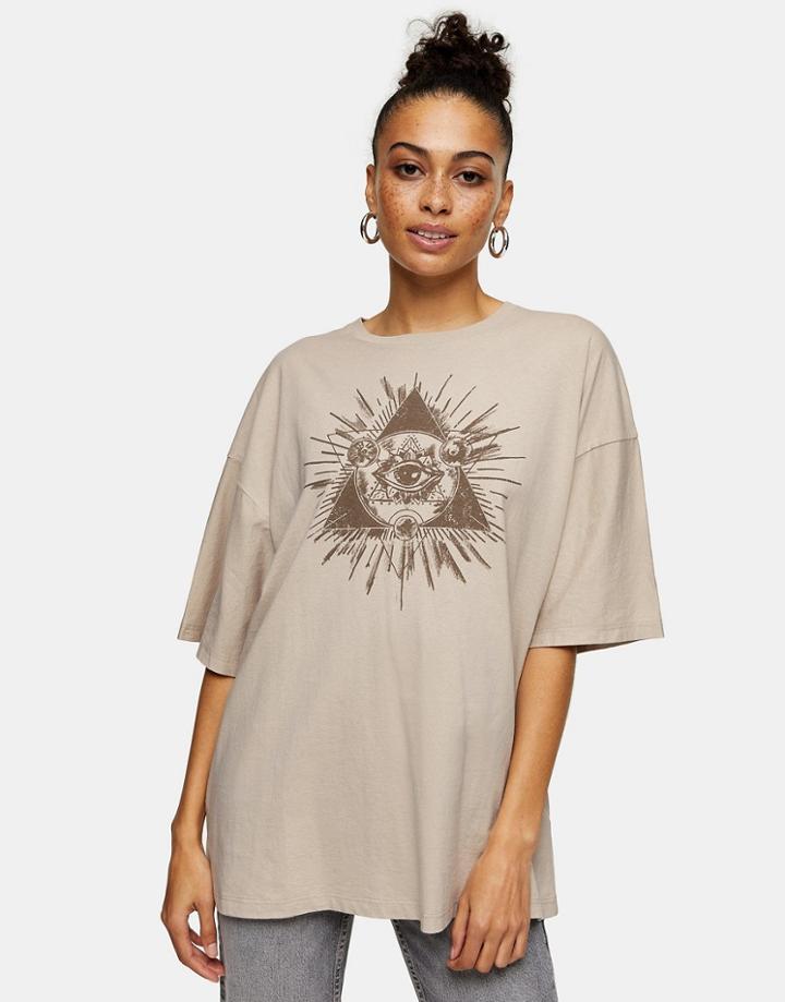 Topshop Mystic Eye Print T-shirt In Cream-brown