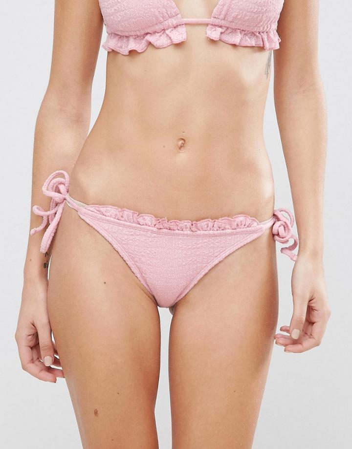 Asos Textured Frill Bikini Bottom - Pink
