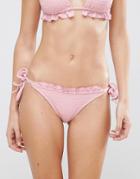 Asos Textured Frill Bikini Bottom - Pink