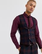 Twisted Tailor Super Skinny Fit Suit Vest In Burgundy Check-red