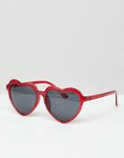 Asos Design Heart Shaped Sunglasses In Red Glitter - Red