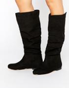 Asos Collaborate Knee High Flat Slouch Boots - Black