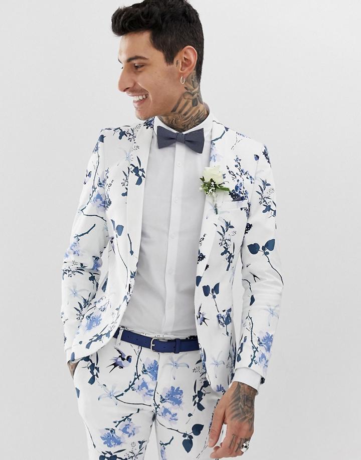 Twisted Tailor Super Skinny Suit Jacket In White With Floral Print