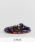 Asos Design 2 Pack Woven Bracelets In Navy And Red - Multi
